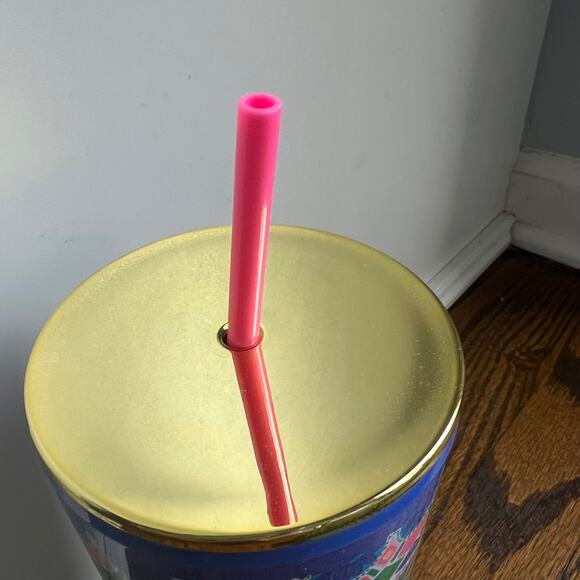 Lilly Pulitzer Blue Tiger Jungle 24 oz Tumbler with Gold Lid and Pink Straw - Picture 8 of 8